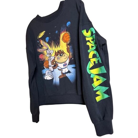 Vtg 90’s SpaceJam Warner Brothers Sweatshirt Men Unisex Women Size L Black‎ - Picture 3 of 16